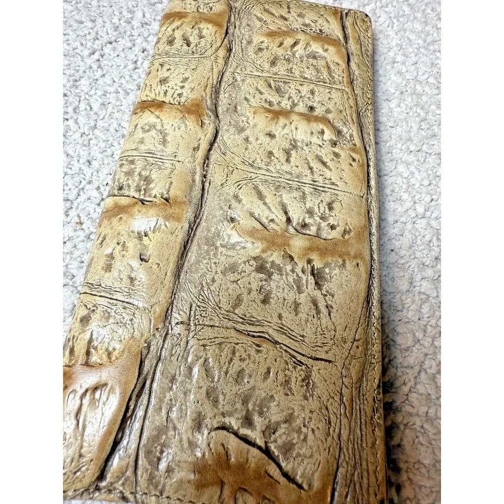 Brahmin Ady Wallet Croc Embossed Leather Tan Beige Cream Folding Bifold Nice